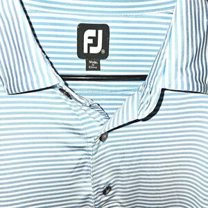 FJ FootJoy Golf Polo Shirt Mens Large Blue White Striped Short Sleeve